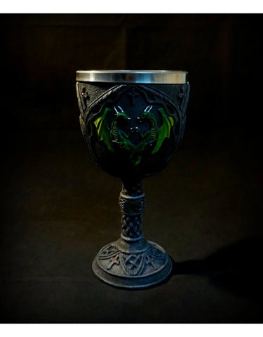 7" Carved Double Green Dragons Chalice
